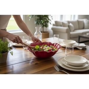 Maxcera Flowing Poppies Serving Bowl Home Red Very Good Floral Ruffled Ceramic